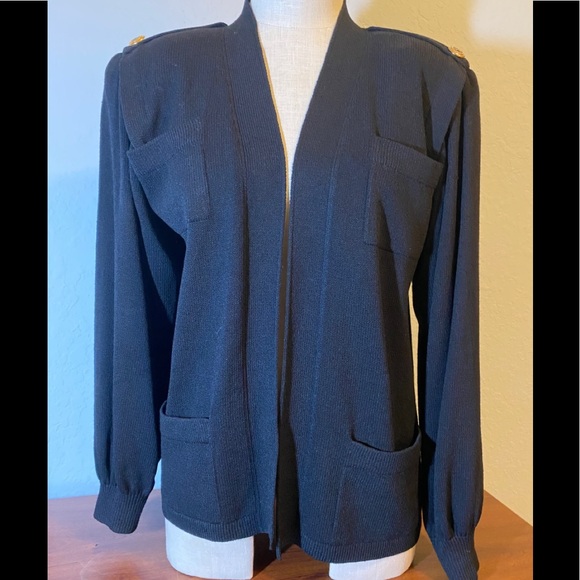St John Black Knit Jacket Stylist Wide Shoulders - Picture 3 of 11